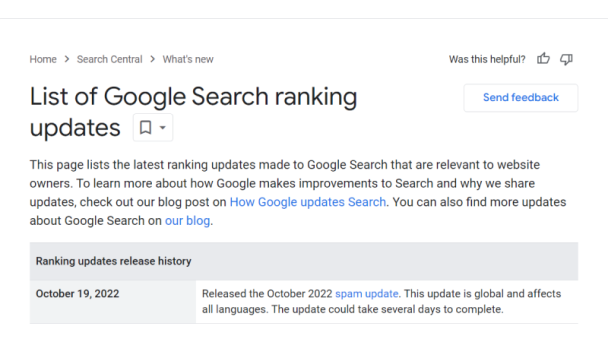 List of Google Search ranking updates